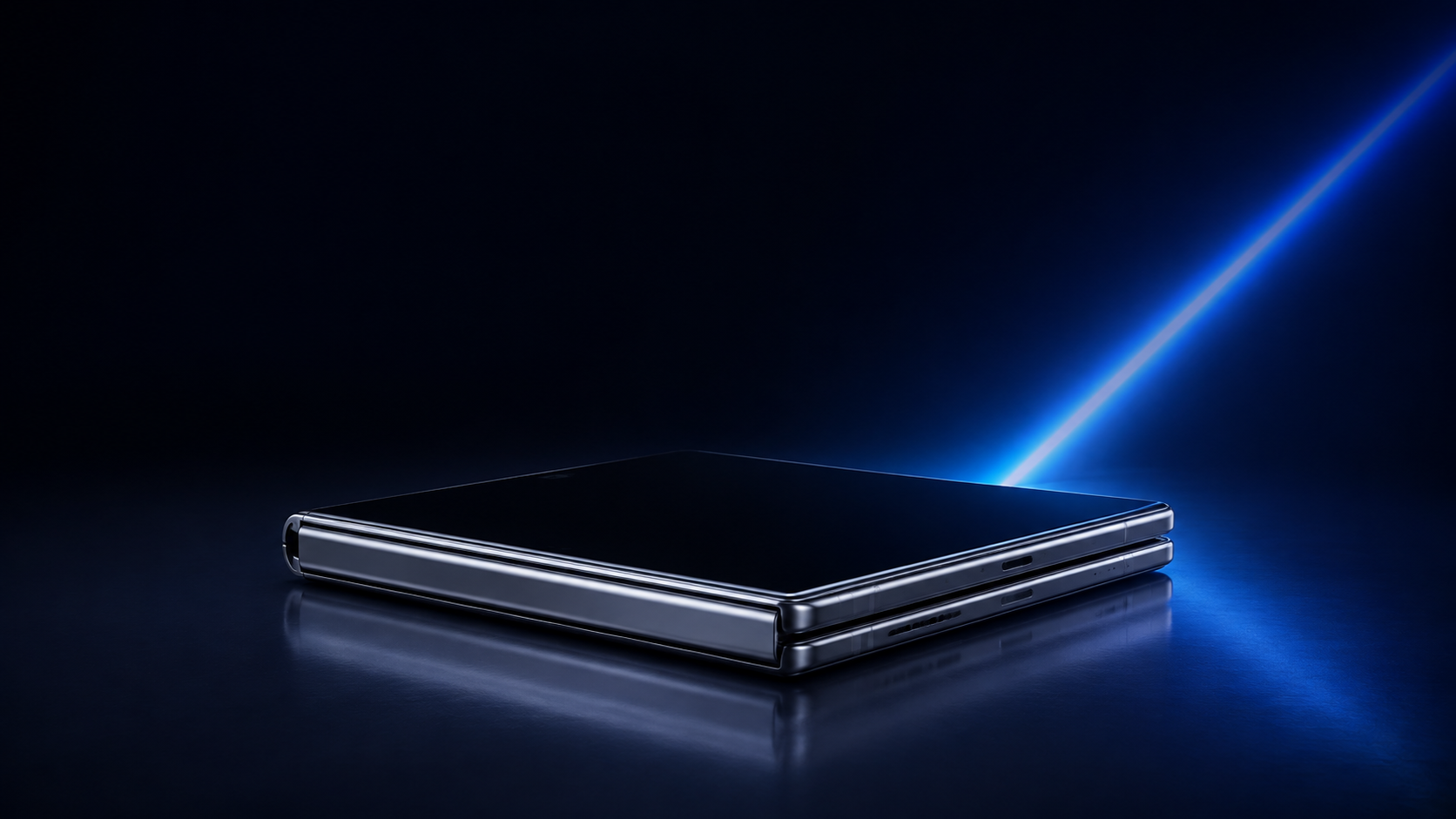 Dark studio foldable phone shot with blue rim light