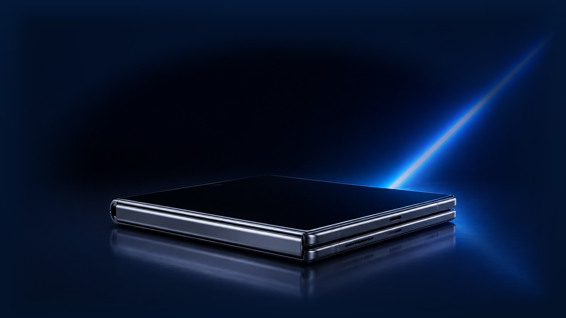 Dark studio foldable phone shot with blue rim light